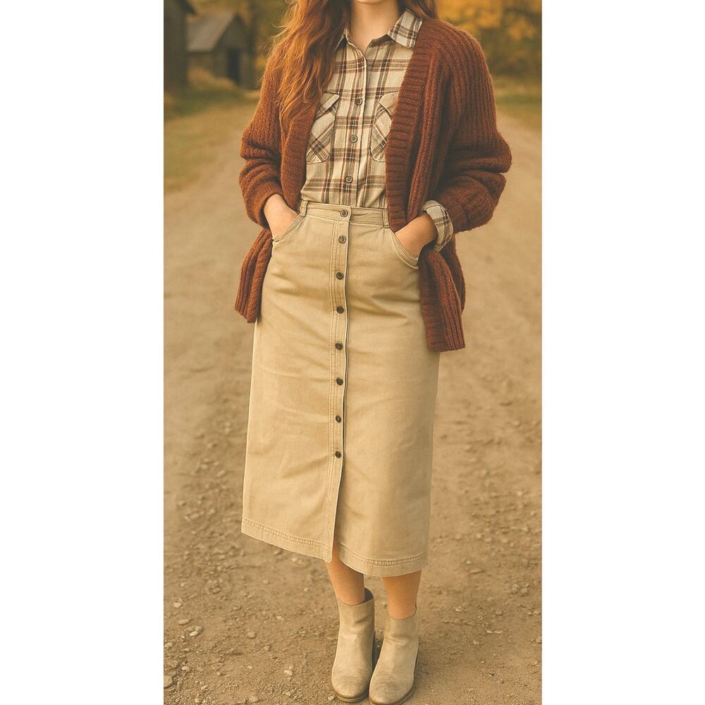 Lauren Ralph Lauren Maxi Skirt Button Down‎ Beige Cottage Core A-Line Size 12